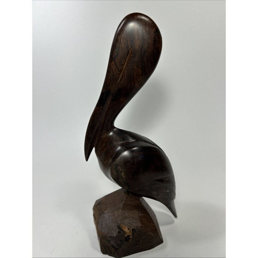 Vintage Hand Carved Ironwood PELICAN Wooden STATUE 9.5 inch